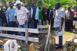 Collage photo of Rigathi Gachagua at late Johana Nge'no's grave site.